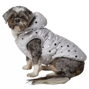 Frisco Gray Polka Dotted Fleece Lined Dog Puppy Coat Jacket - Size Large